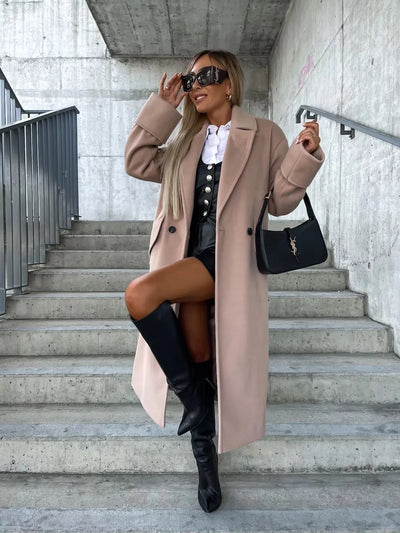 Annalena™ | Elegancki wełniany płaszcz z klasycznym kołnierzem z klapami